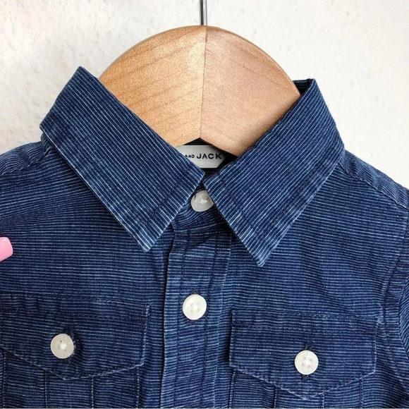 NWT Janie and Jack shirt roll-cuff navy blue striped button up size 3-6 months - Picture 5 of 11